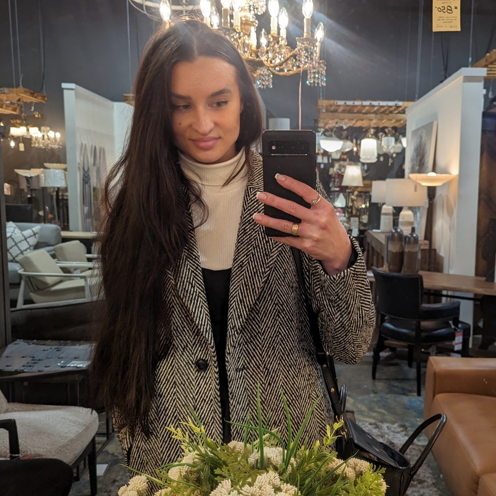 Single Button Herringbone Wool Coat